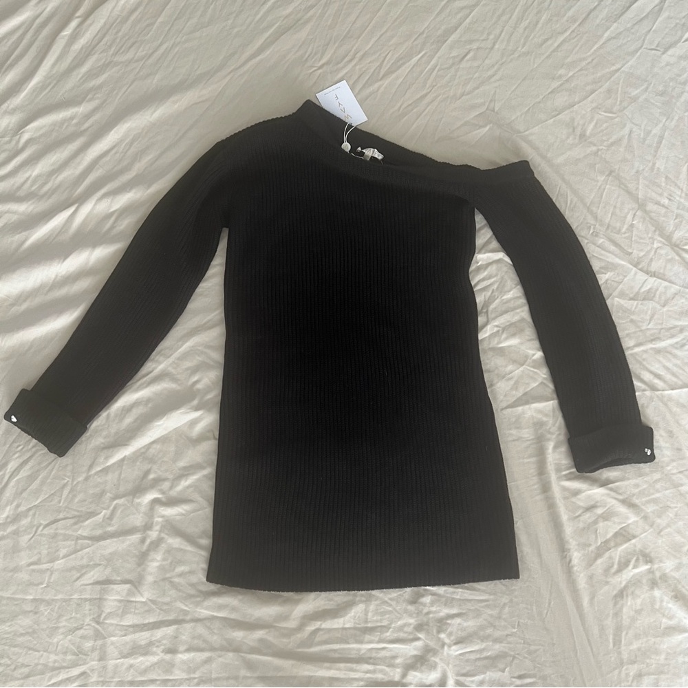 Wayf off shoulder black knit sweater dress